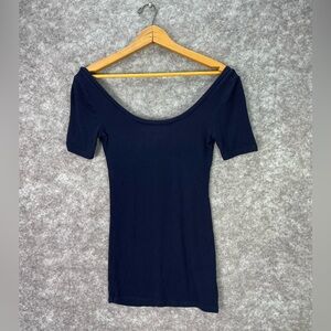 Anthropologie Saturday Sunday Shirt Womens XS Blue Ribbed Scoop Neck Top